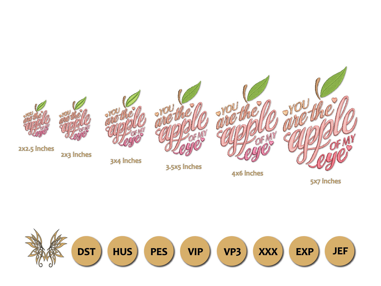 Apple Machine Embroidery Design with Inspirational Quote for the Apple of your Eye, Embroidered Student or Teacher Back to School Designs