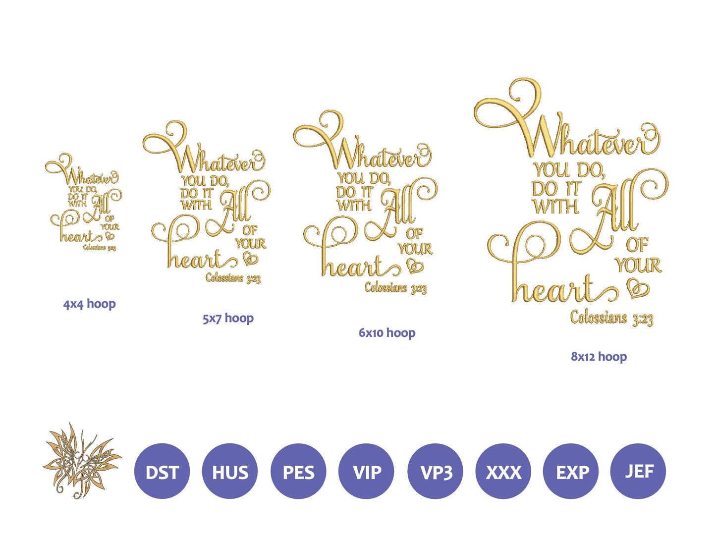 Bible Verse Machine Embroidery Design, Embroidered File Colossians 3-23 Scripture, 4 sizes 8 formats INSTANT DOWNLOAD