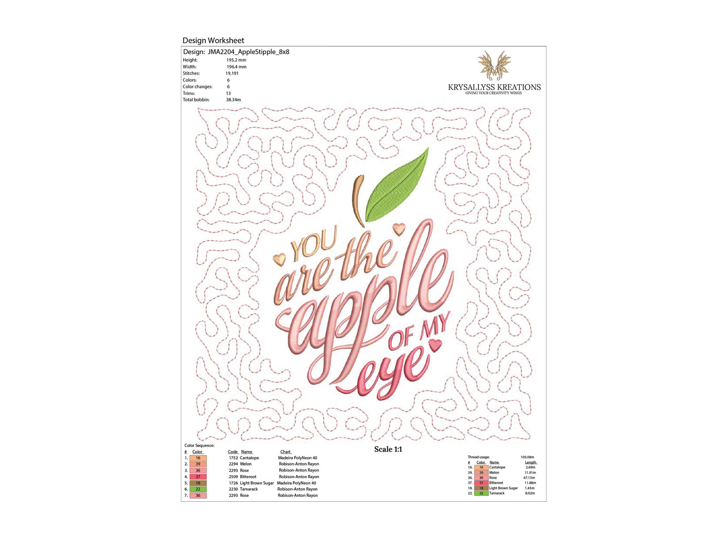 Apple Quilt Block Machine Embroidery Design with Inspirational Quote, Stipple Stitch Apple for Mug Rug or Embroidered Quilt Block