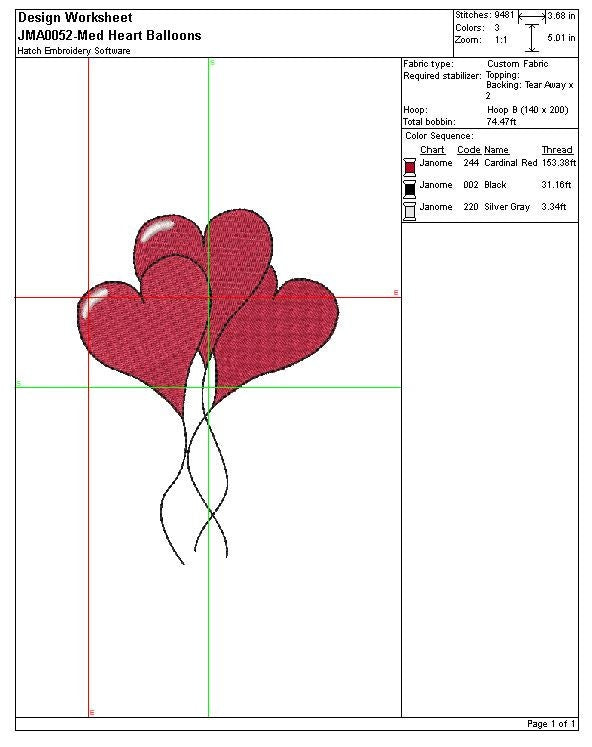Heart Balloons Machine Embroidery, Instant Download