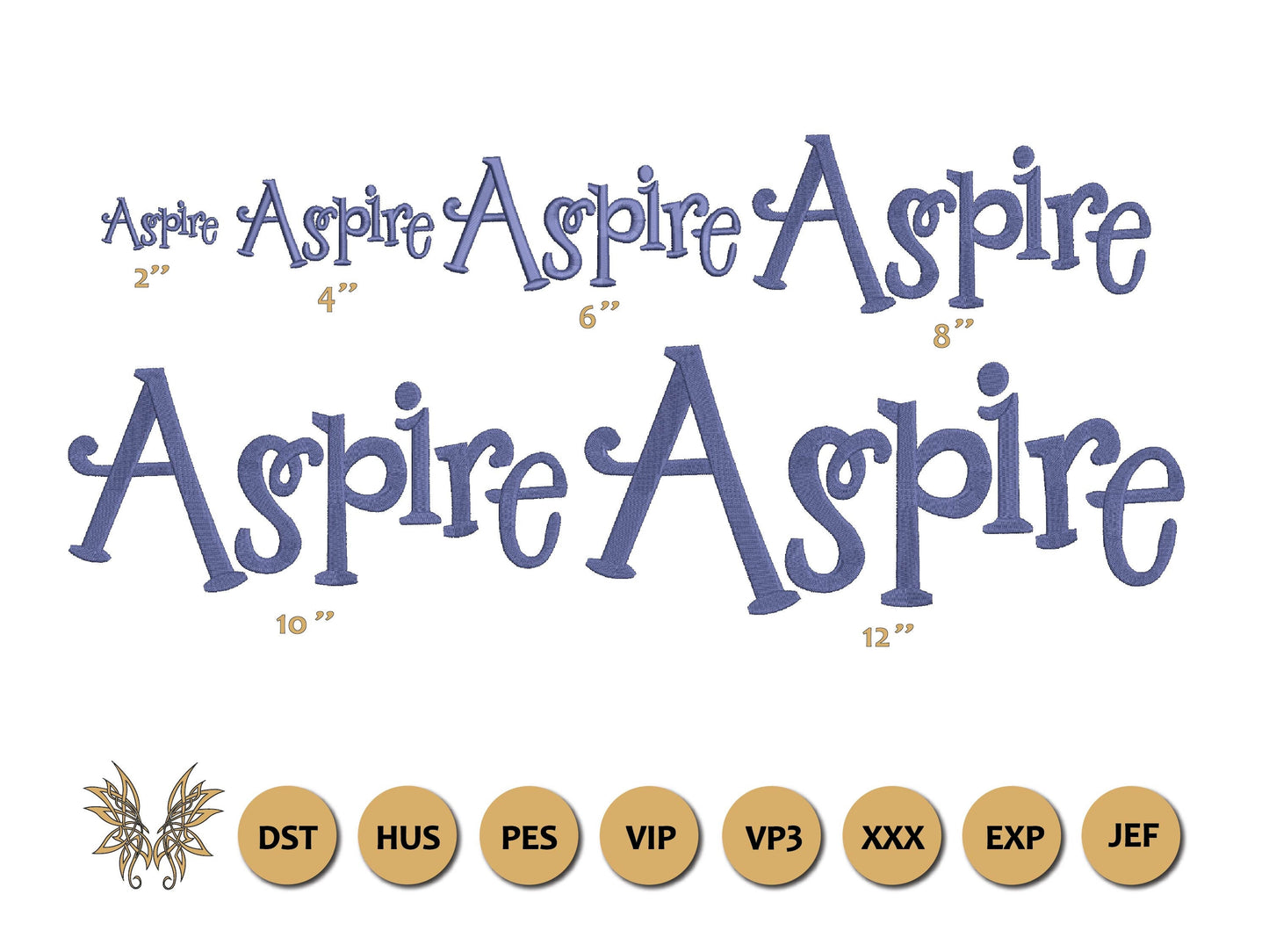 Aspire Machine Embroidery Design Inspiration, Stylized Font Text, Word Art for Positive Mood Motivational Decor for Teenage Girls, INSTANT DOWNLOAD