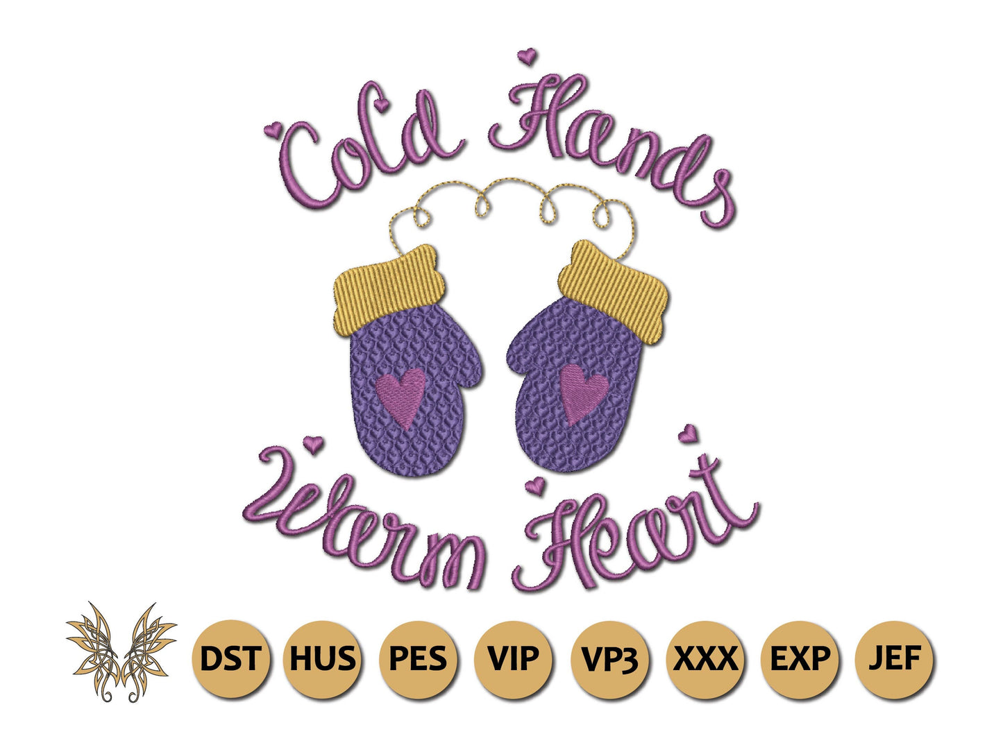 Cold Hands Warm Heart Machine Embroidery Design for Rustic Farmhouse Decor in 5 Sizes and 8 Formats, Instant Download