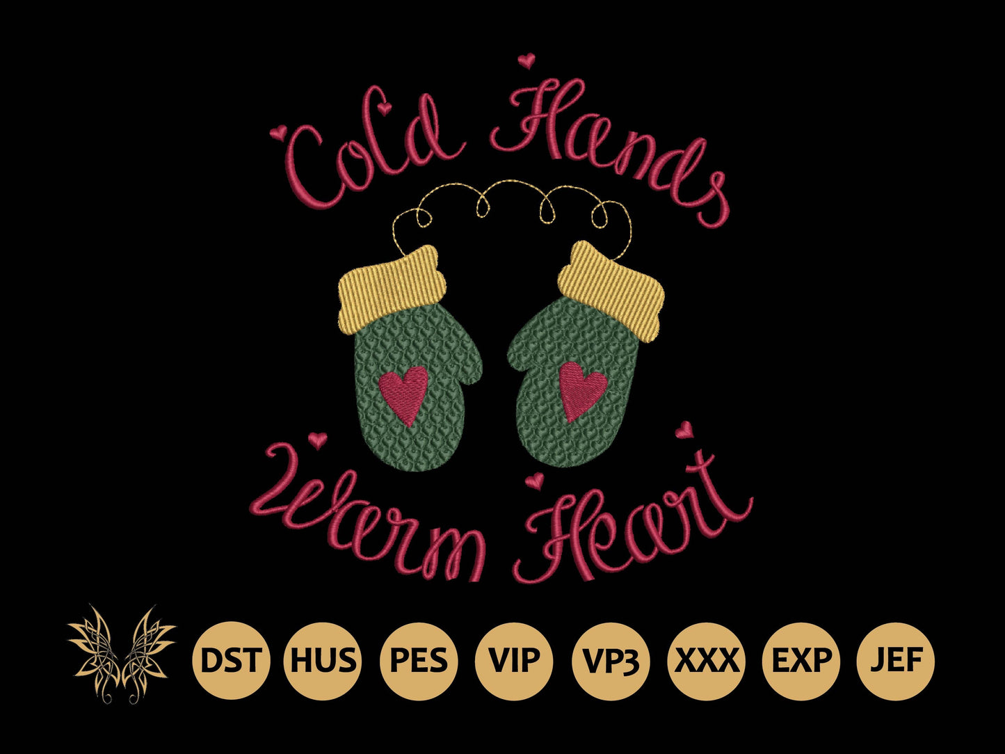 Cold Hands Warm Heart Machine Embroidery Design for Rustic Farmhouse Decor in 5 Sizes and 8 Formats, Instant Download