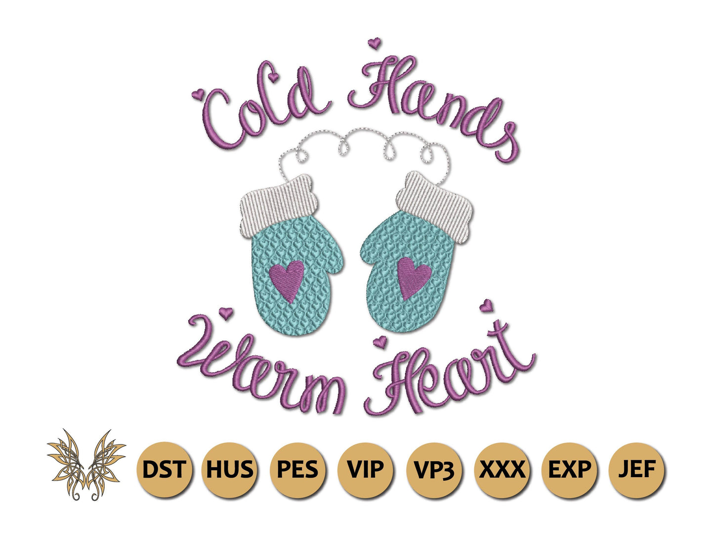 Cold Hands Warm Heart Machine Embroidery Design for Rustic Farmhouse Decor in 5 Sizes and 8 Formats, Instant Download