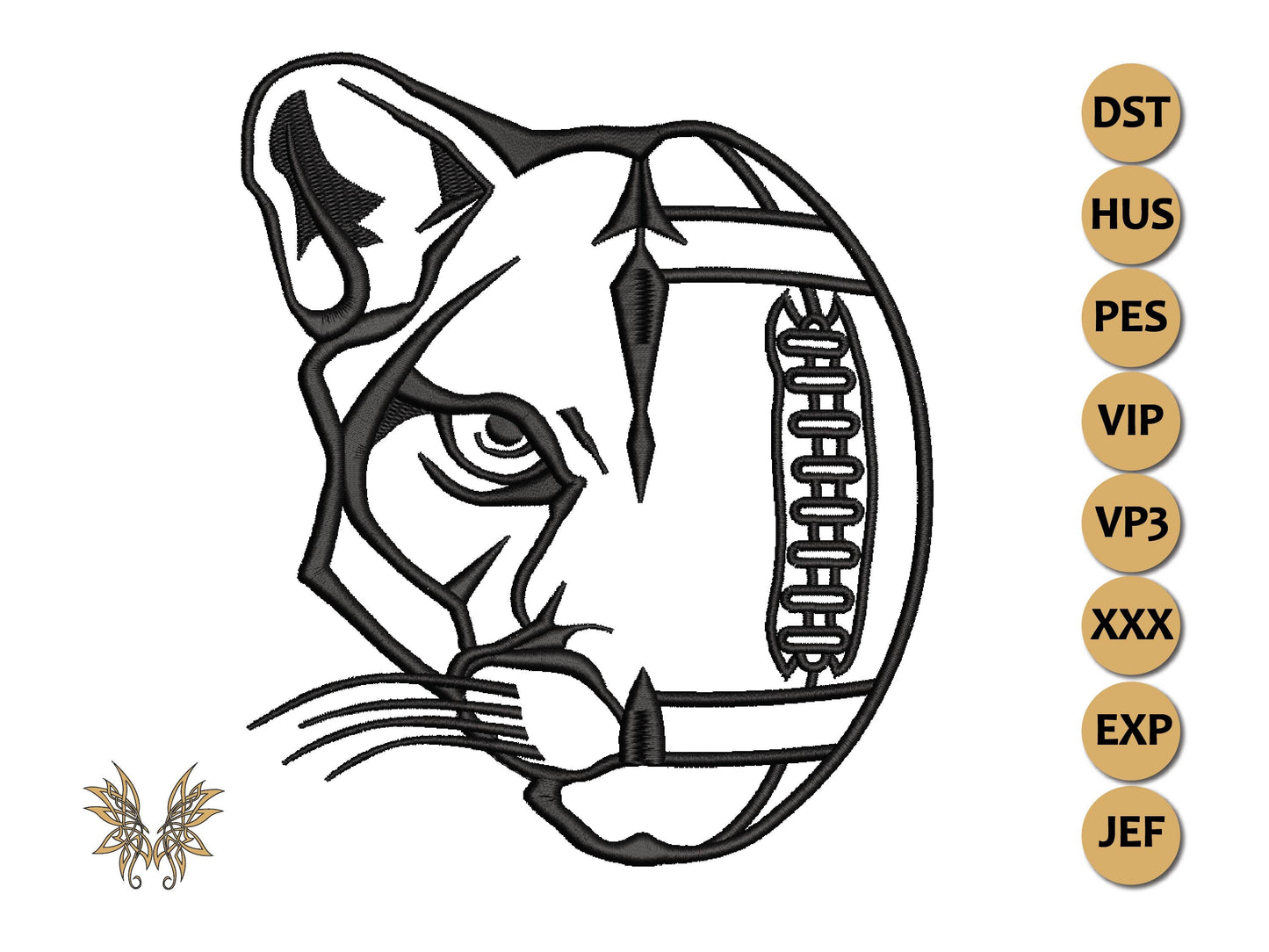 Cougar Football Machine Embroidery Design File. Quick to Stitch with only 2 trims, available in 3 sizes and 8 formats. Download now