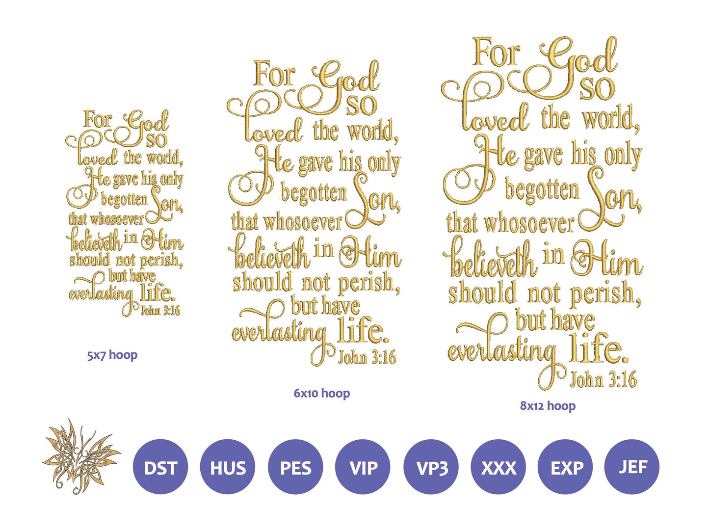 Bible Verse Machine Embroidery Design, Embroidered File John 3:16 Scripture INSTANT DOWNLOAD