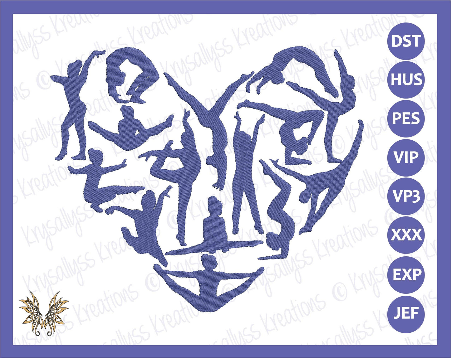 Gymnastics Heart Machine Embroidery Design File for the Perfect Gymnast Lover Gift. 4x4, 5x7, and 8x12 hoop sizes, 8 formats. Download now