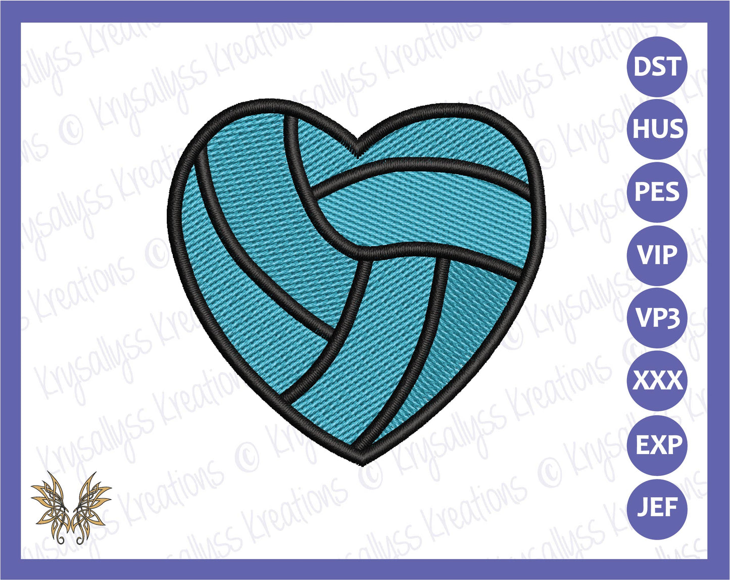 Small Volleyball Heart Machine Embroidery Design, 3 sizes 8 formats fit 4x4 hoop. Personalize a gift for favorite player or parent