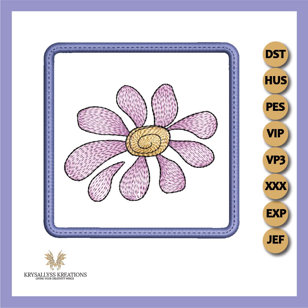 Sketch Daisy ITH Coaster Embroidery Design, Flower In-the-Hoop Mug Rug quick stitch for DIY Spring Decor or Mother's Day gift, 4x4 Hoop