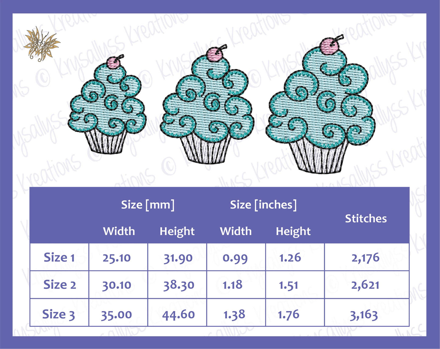 Tiny Cute Cupcake Machine Embroidery Design File for tea towels, aprons, Baby clothing or  for DIY birthday party decor. Digital Download