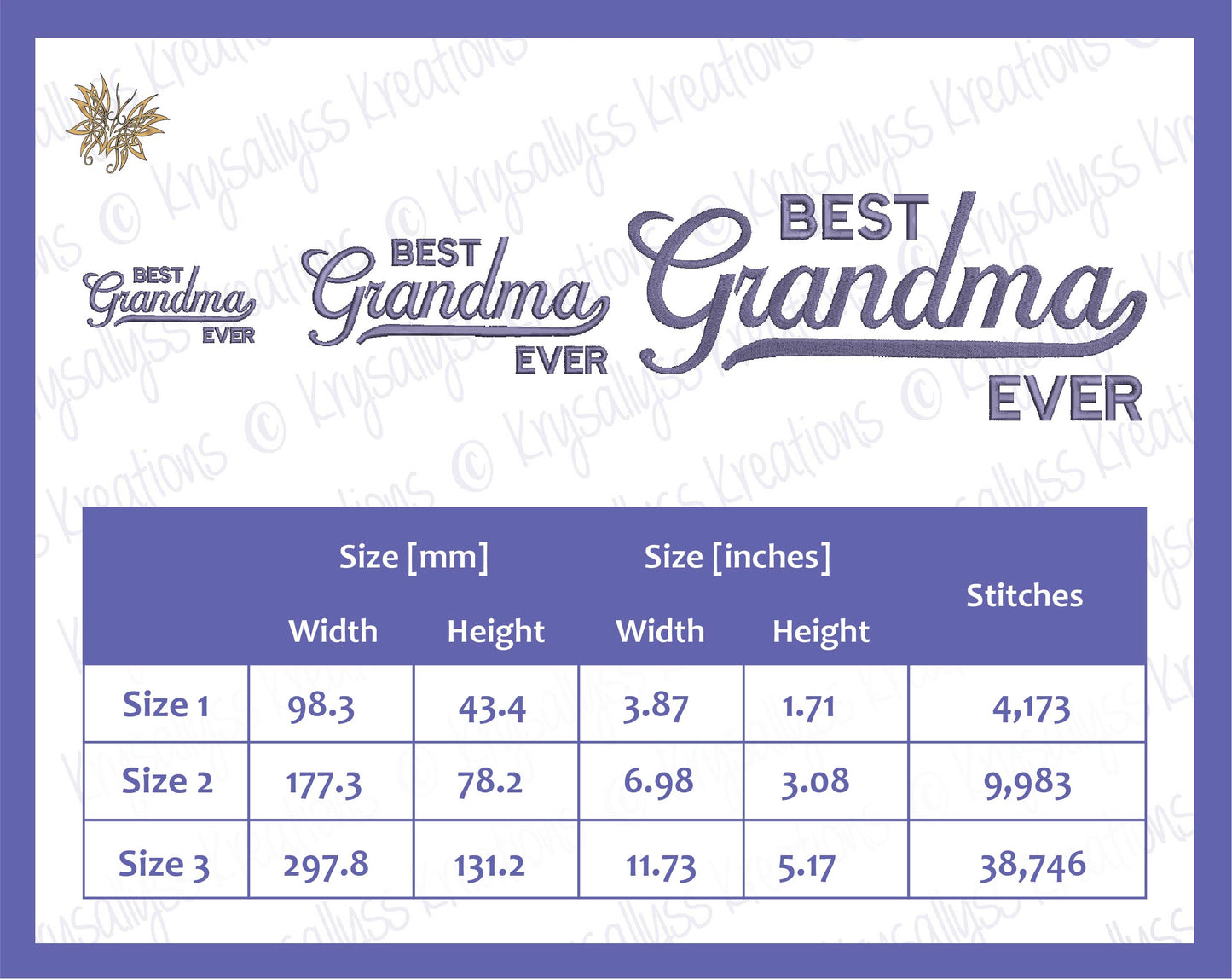 Best Grandma Ever Machine Embroidery Digitized Design File for hats, sweatshirts, pillows, 3 Sizes 8 Formats included, Instant Download