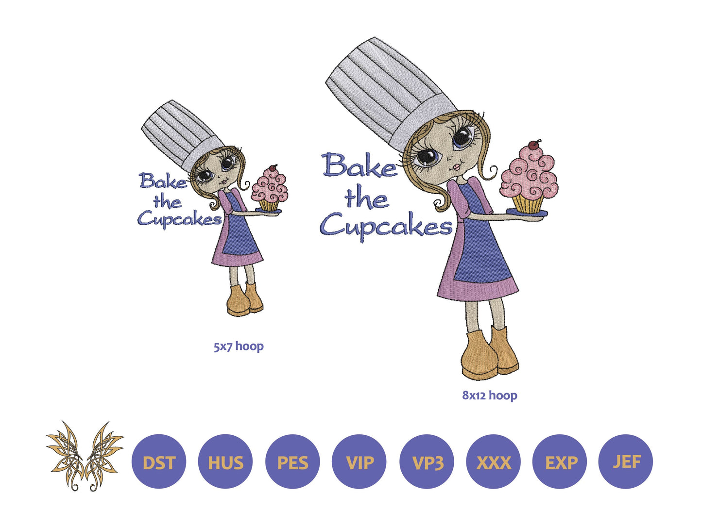 Cupcake Girl Machine Embroidery Design suitable for aprons, sweatshirts, pillows for Baker gift giving. Pastry Chef Gift. Digital Download