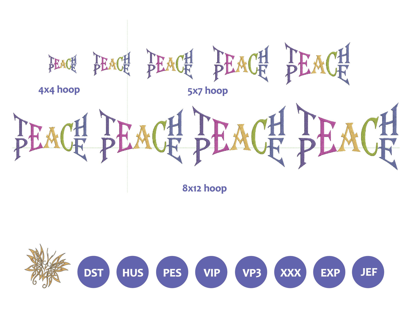 Teach Peace Machine Embroidery Design,  Inspirational Words, INSTANT DOWNLOAD