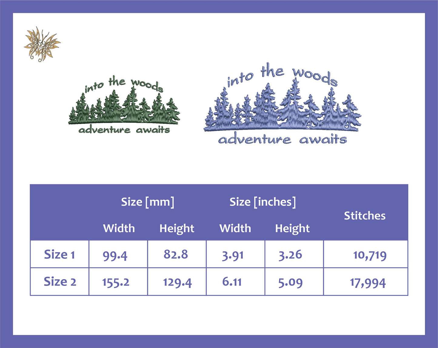 Adventure Awaits Machine Embroidery Design. Small Pine Tree Forest Embroidered File in 2 sizes, 8 formats. Fits 4x4 and 5x7 hoops. PES, DST