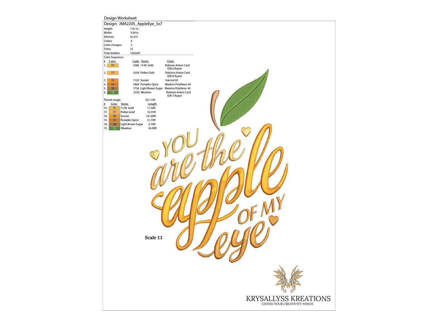 Apple Machine Embroidery Design with Inspirational Quote for the Apple of your Eye, Embroidered Student or Teacher Back to School Designs