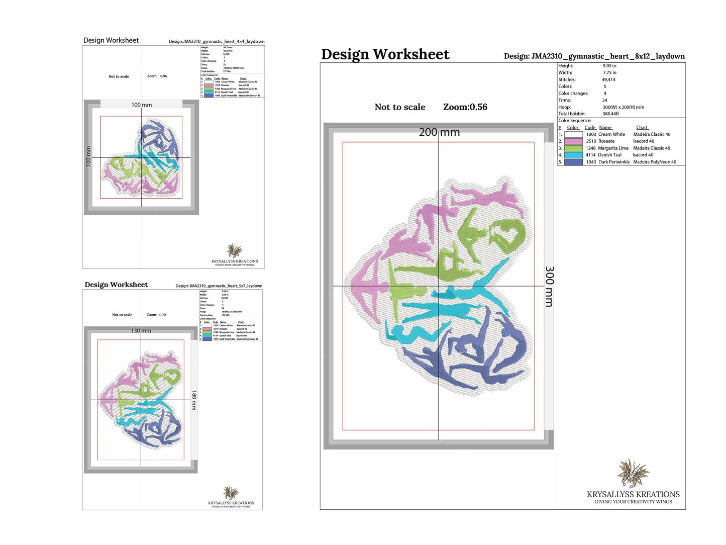 Gymnastics Heart Machine Embroidery Design File includes laydown for pile. Perfect Gymnast Lover Gift.  4x4, 5x7, 8x12 hoop sizes, 8 formats