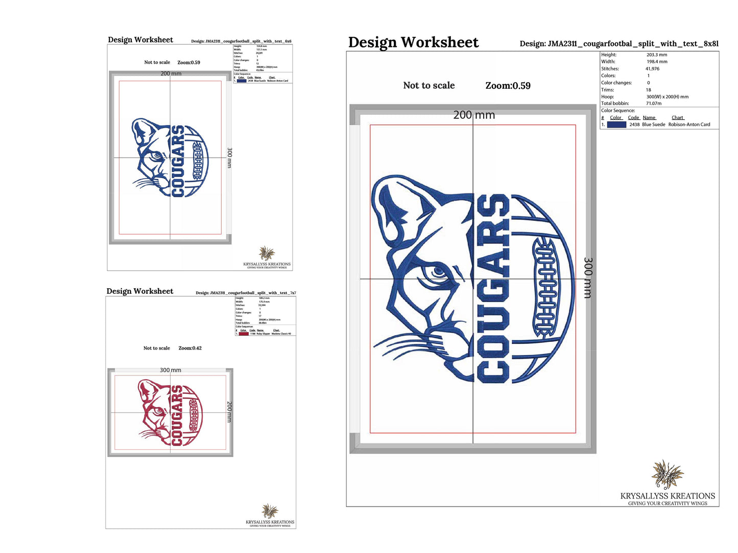 Cougars Football Machine Embroidery Design File. Stitches with minimal trims, 3 sizes that fit 8x12 hoop size only 8 formats. Download now