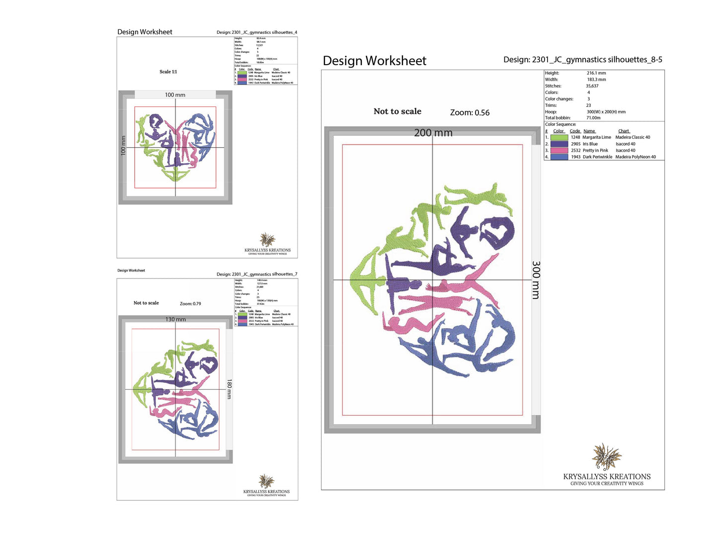 Gymnastics Heart Machine Embroidery Design File for the  Perfect Gymnast Lover Gift.  4x4, 5x7, and 8x12 hoop sizes, 8 formats. Download now