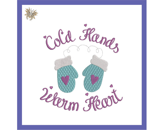 Cold Hands Warm Heart Machine Embroidery Design for Rustic Farmhouse Decor in 5 Sizes and 8 Formats, Instant Download