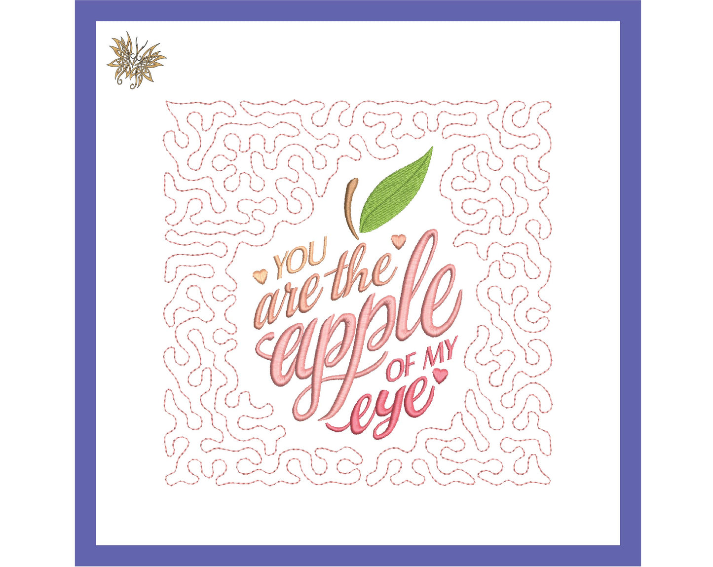 Apple Quilt Block Machine Embroidery Design with Inspirational Quote, Stipple Stitch Apple for Mug Rug or Embroidered Quilt Block