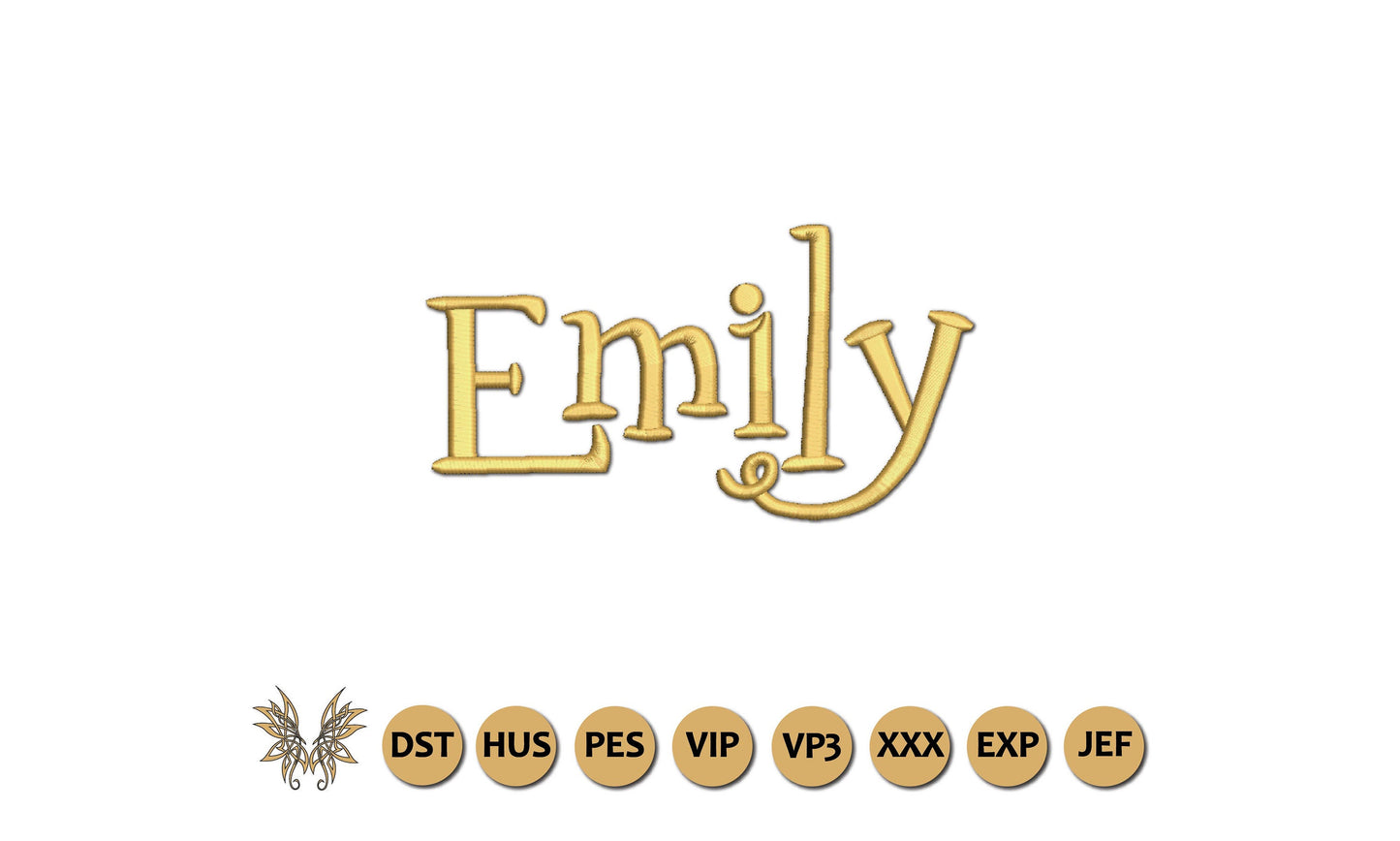Emily, Name Embroidery Design, Word Art Embroidery Machine Designs Inspiration, Stylized Font Text, INSTANT DOWNLOAD, 4x4 hoop