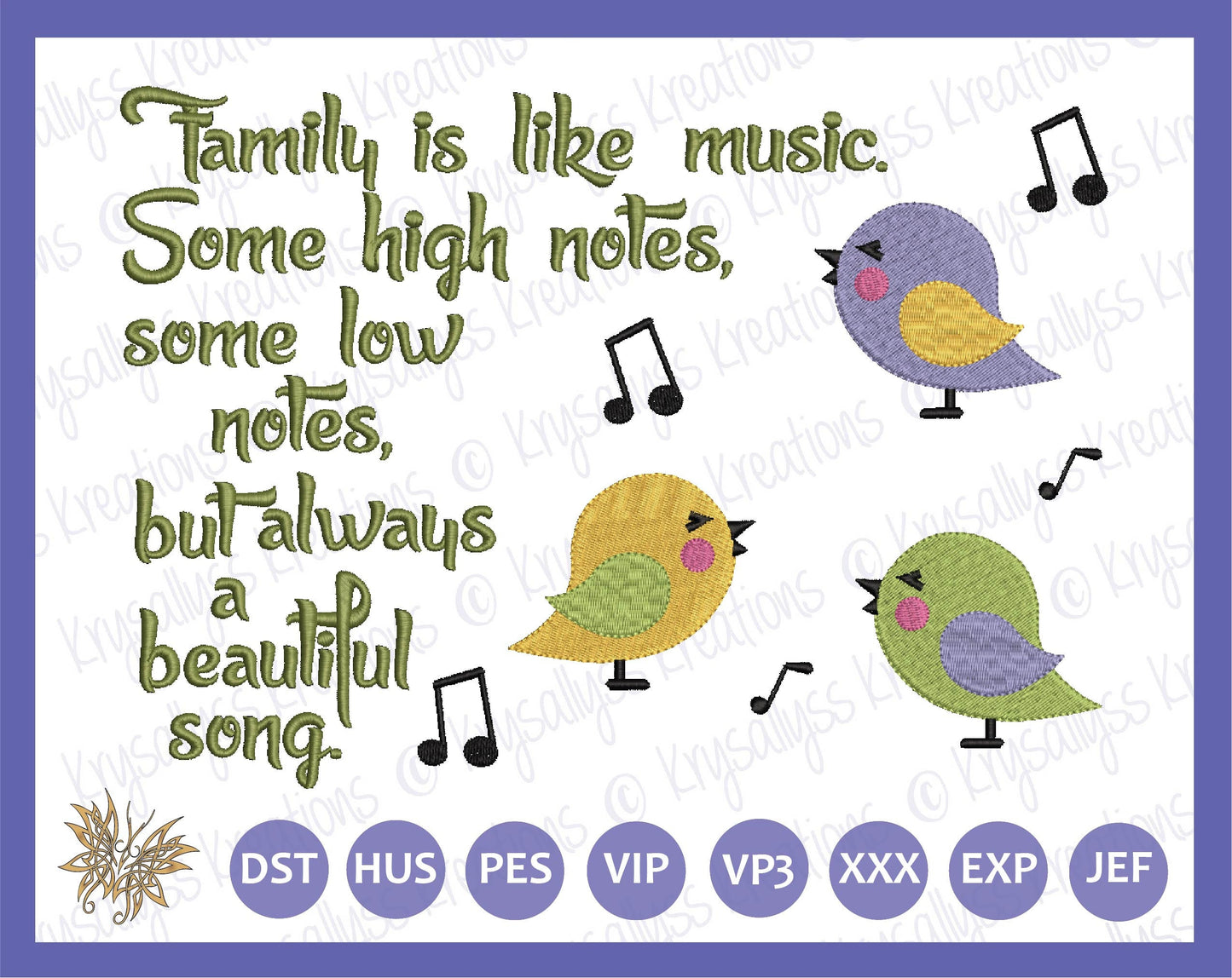 Music Notes with Singing Birds Machine Embroidery Files for DIY She Shed Decor, Family Embroidery Design Inspirational Idea to download now