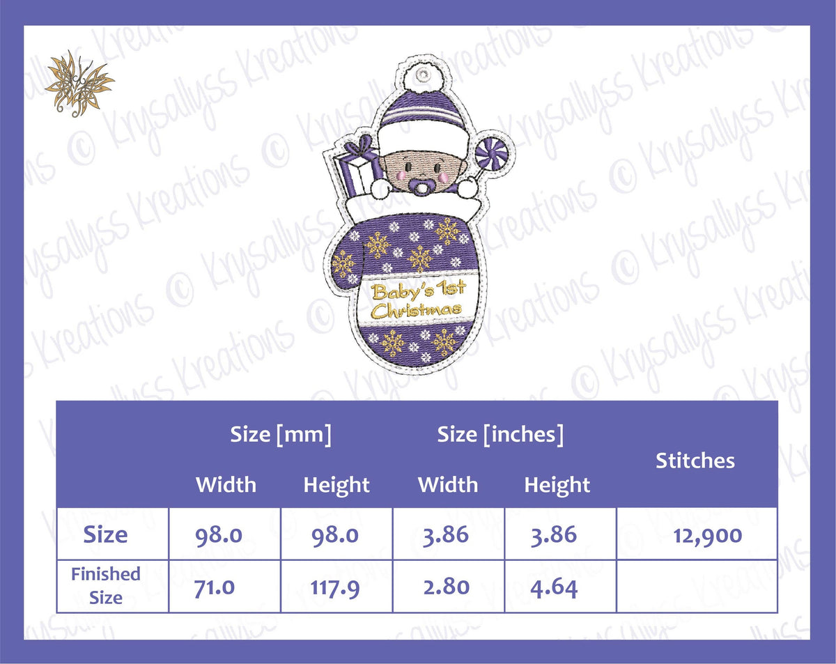Baby"s 1st Christmas In-the-hoop Embroidery Design with bonus 2024 tag, Fits 4 x 4 hoop, 8 Formats including PES, DST, vp3 Instant Download