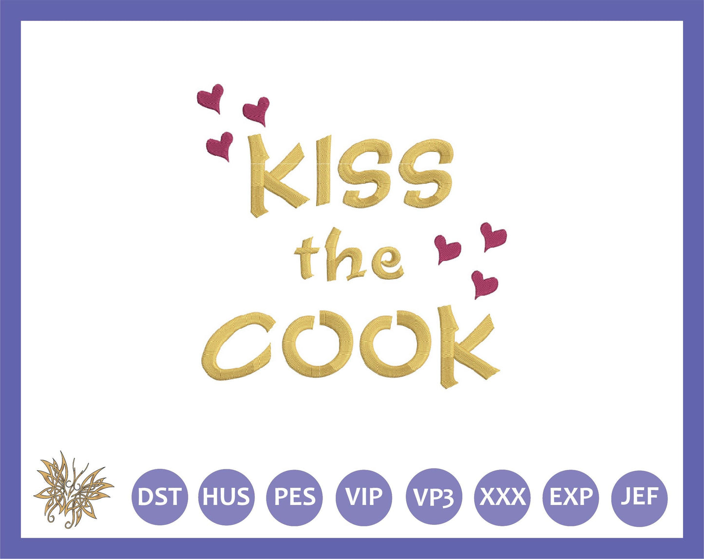 Kiss the Cook Machine Embroidery Design, Kitchen Word Art, Personalized Chef Apron, Cooking Tea Towel Embroidery File, INSTANT DOWNLOAD