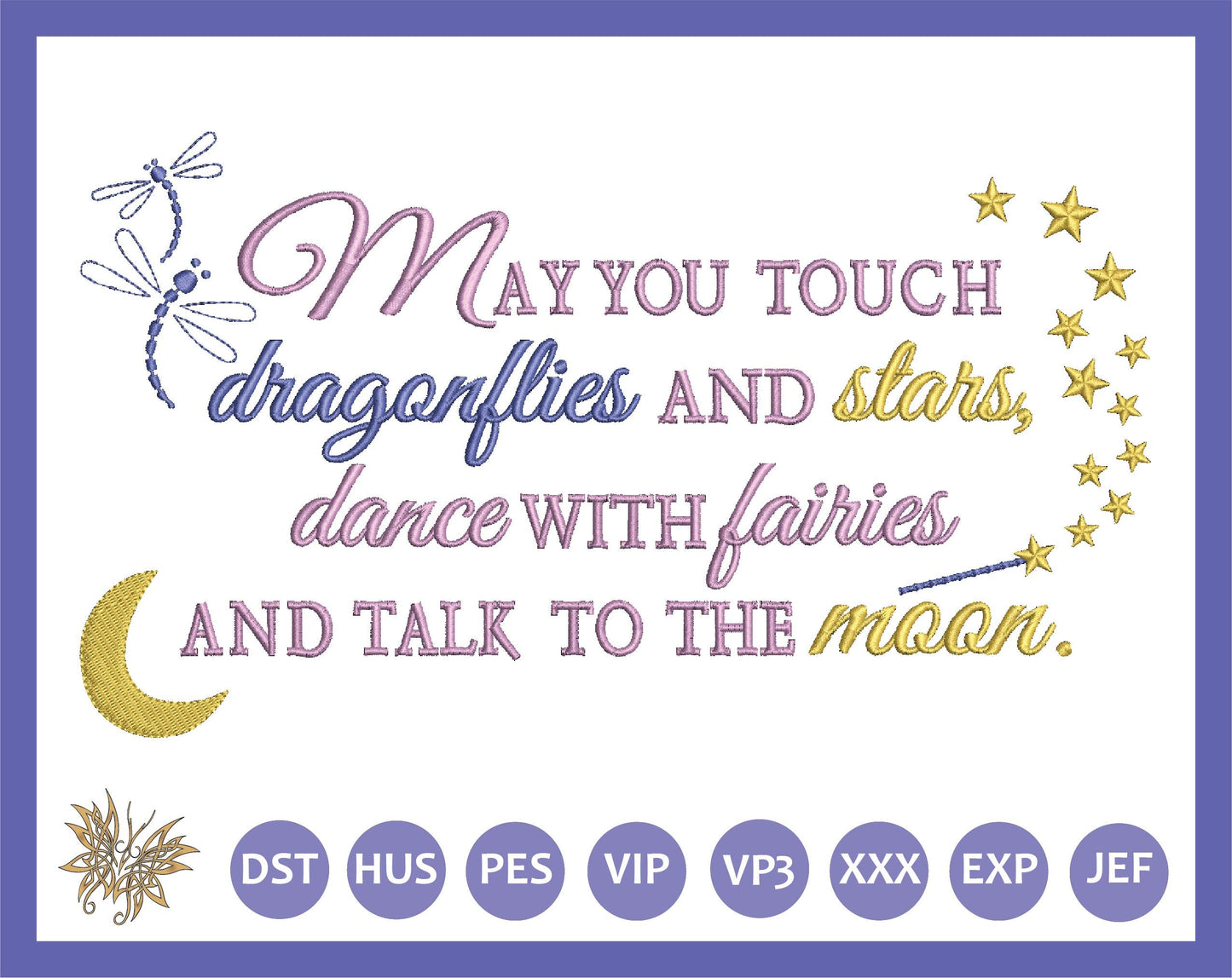 Dragonflies and Stars Dance with Fairies Machine Embroidery, Reading Pillow Embroidery, Baby Shower Gift, 4 sizes, 8 formats, DOWNLOAD now