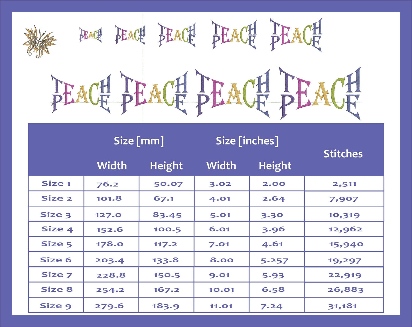 Teach Peace Machine Embroidery Design,  Inspirational Words in 9 sizes and 8 formats, Teacher gifts, INSTANT DOWNLOAD