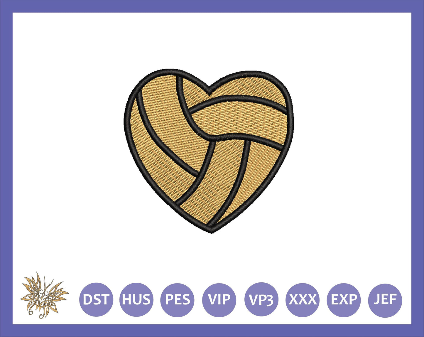 Small Volleyball Heart Machine Embroidery Design, Stitching Pattern for Sports Lover INSTANT DOWNLOAD