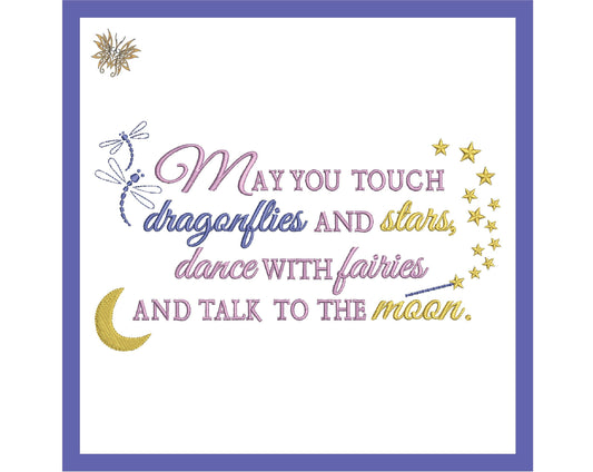 Dragonflies and Stars Dance with Fairies Machine Embroidery, Reading Pillow Embroidery, Baby Shower Gift, 4 sizes, 8 formats, DOWNLOAD now