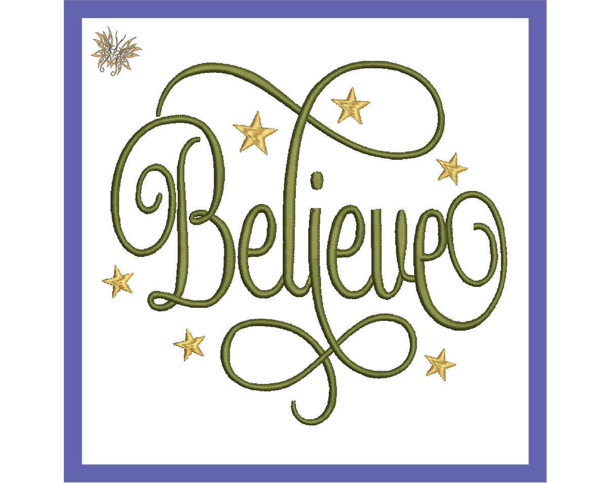 Elegant Script Believe Embroidery Machine Design, Inspirational Word in 5 sizes for Ornaments, Christmas Stockings, Tree Skirts, Home Decor
