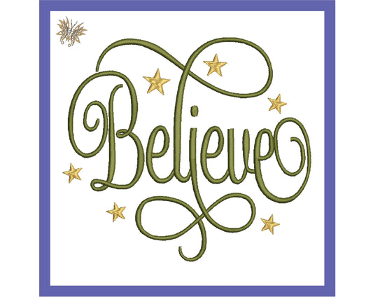 Elegant Script Believe Embroidery Machine Design, Inspirational Word in 5 sizes for Ornaments, Christmas Stockings, Tree Skirts, Home Decor