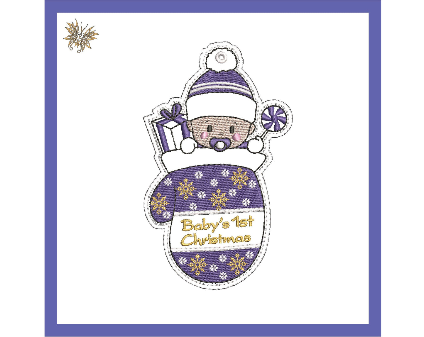 Baby"s 1st Christmas In-the-hoop Embroidery Design with bonus 2024 tag, Fits 4 x 4 hoop, 8 Formats including PES, DST, vp3 Instant Download