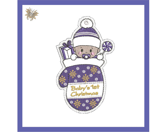 Baby"s 1st Christmas In-the-hoop Embroidery Design with bonus 2024 tag, Fits 4 x 4 hoop, 8 Formats including PES, DST, vp3 Instant Download