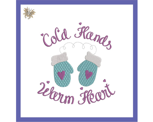Cold Hands Warm Heart Mittens Machine Embroidery Design in 5 Sizes and 8 Formats.  Sweatshirt file for teens and tweens. Instant Download