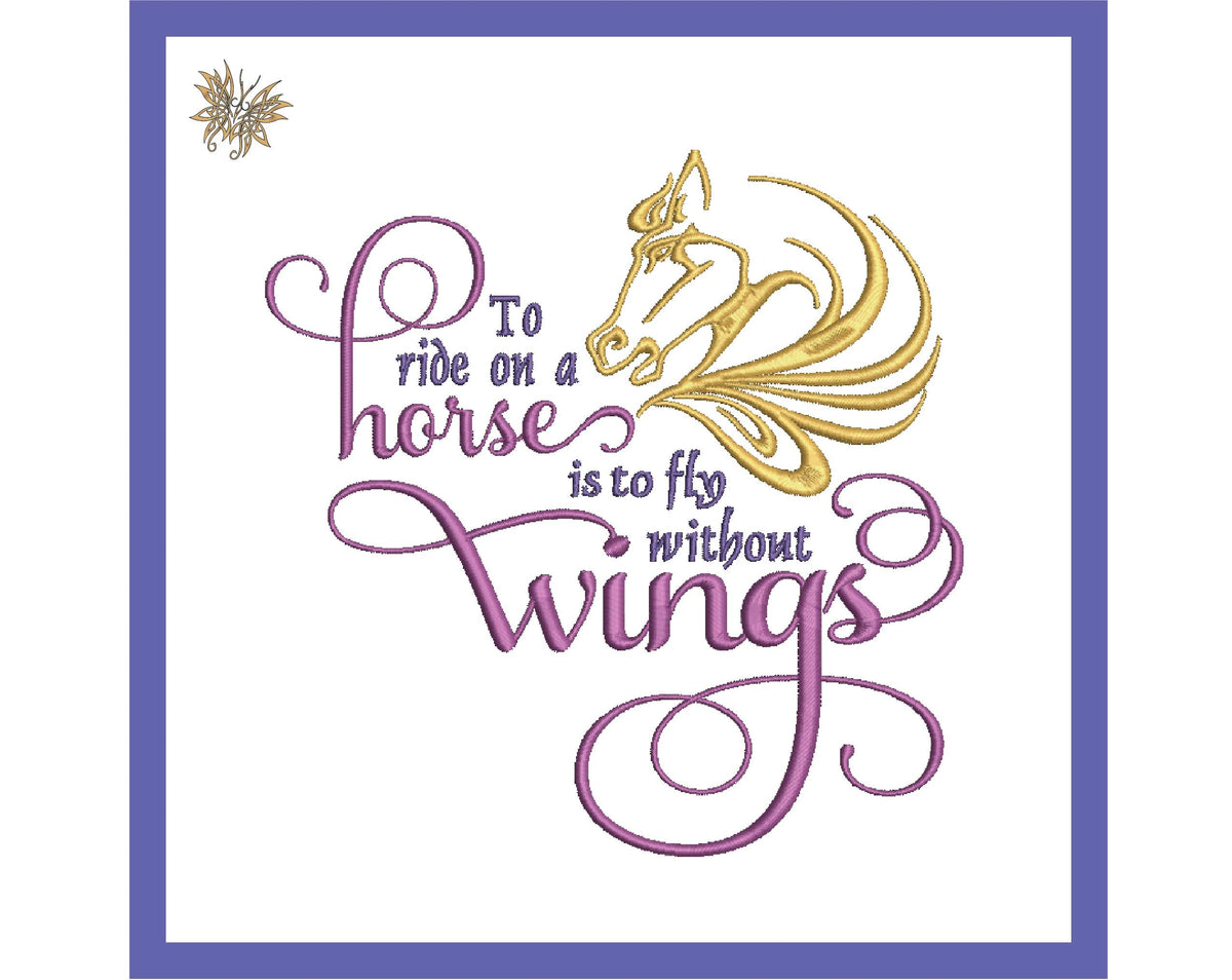 Horse Lover Embroidery Pattern, Ride a Horse Fly without Wings Machine Embroidery, Equestrian Memory Pillow, 4 sizes 8 formats PES DST VIP