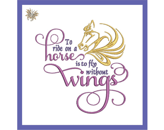 Horse Lover Embroidery Pattern, Ride a Horse Fly without Wings Machine Embroidery, Equestrian Memory Pillow, 4 sizes 8 formats PES DST VIP