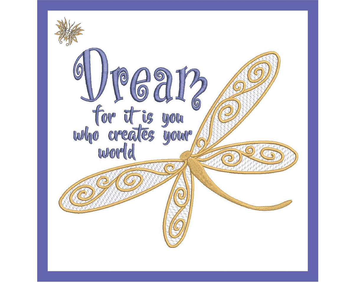 Dragonfly Dreams Create Your World Machine Embroidery Design, Tween or Teen Reading Pillow Embroidery, 3 Sizes, 8 Formats, INSTANT DOWNLOAD