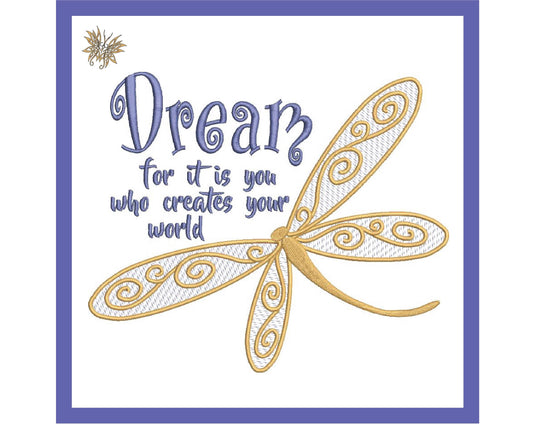 Dragonfly Dreams Create Your World Machine Embroidery Design, Tween or Teen Reading Pillow Embroidery, 3 Sizes, 8 Formats, INSTANT DOWNLOAD