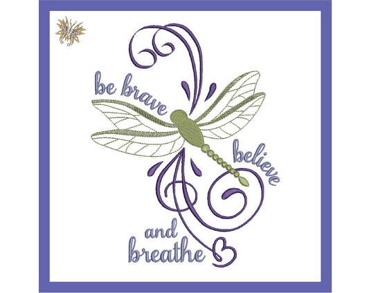 Dragonfly Machine Embroidery Design with Inpirational Saying suitable for Mug Rugs, Mantel Pillow. Teen, Tween or Young Adult Reading Pillow