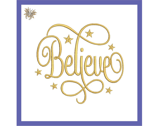 Believe, Inspirational Words for Machine Embroidery available in 3 sizes and 8 formats. DIY ornaments, stockings home decor INSTANT DOWNLOAD