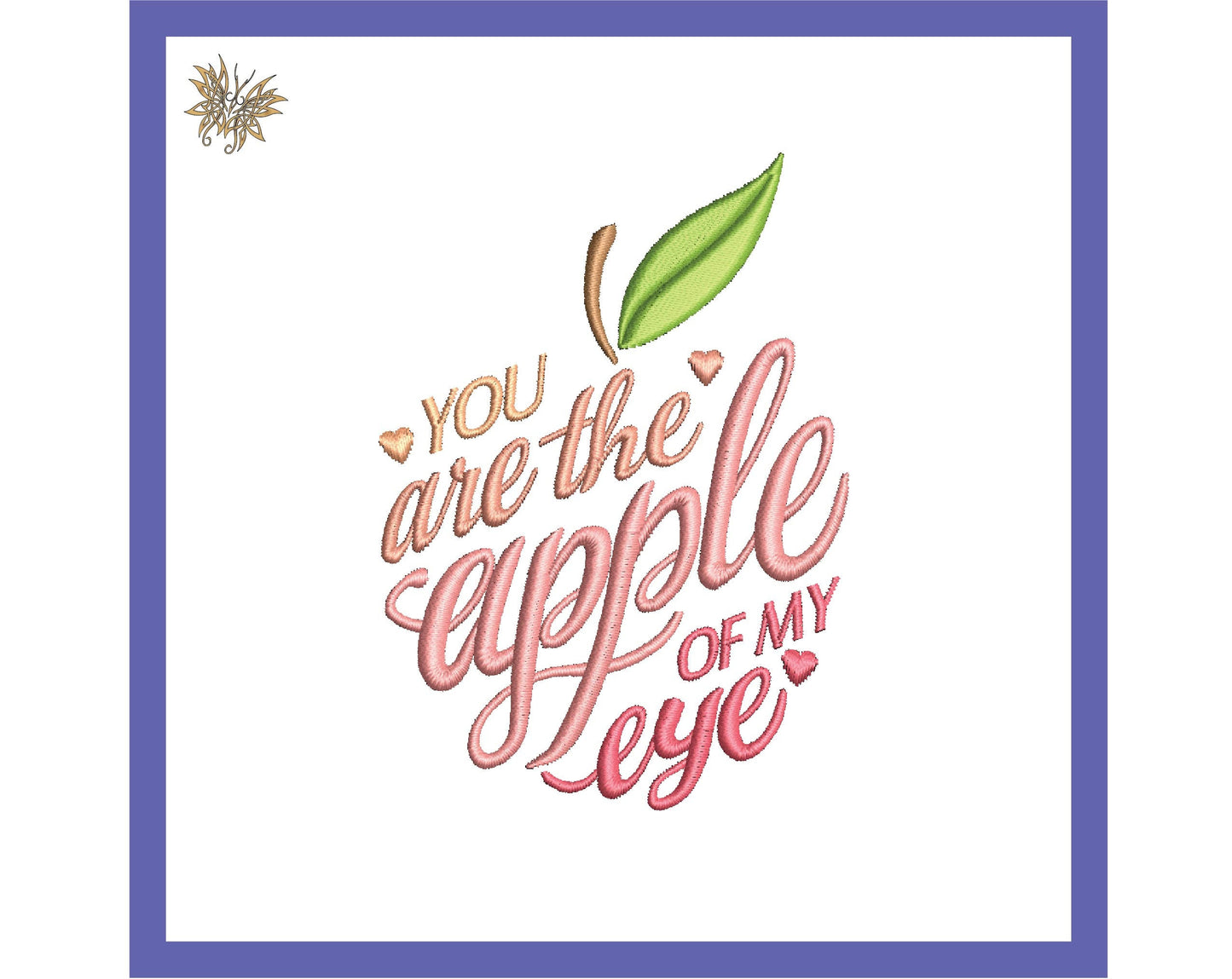 Apple Shaped Text Machine Embroidery Design with Inspirational Quote for the Apple of your Eye, DIY Teacher Gift, Saying in apple shape