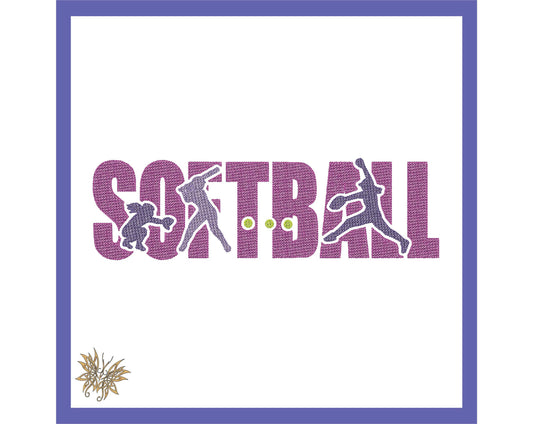 Softball Players Machine Embroidery Design Files with cutout text for the Perfect Softball Parent Gift and Swag.  3 sizes, 8 formats.