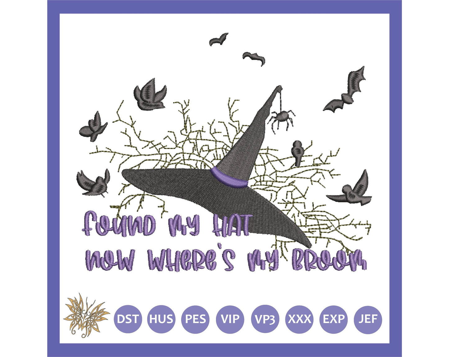 Halloween Witch Hat Machine Embroidery Design in 3 size and 8 formats, Black Hat, All things Witchy, Where's my Broom INSTANT DOWNLOAD