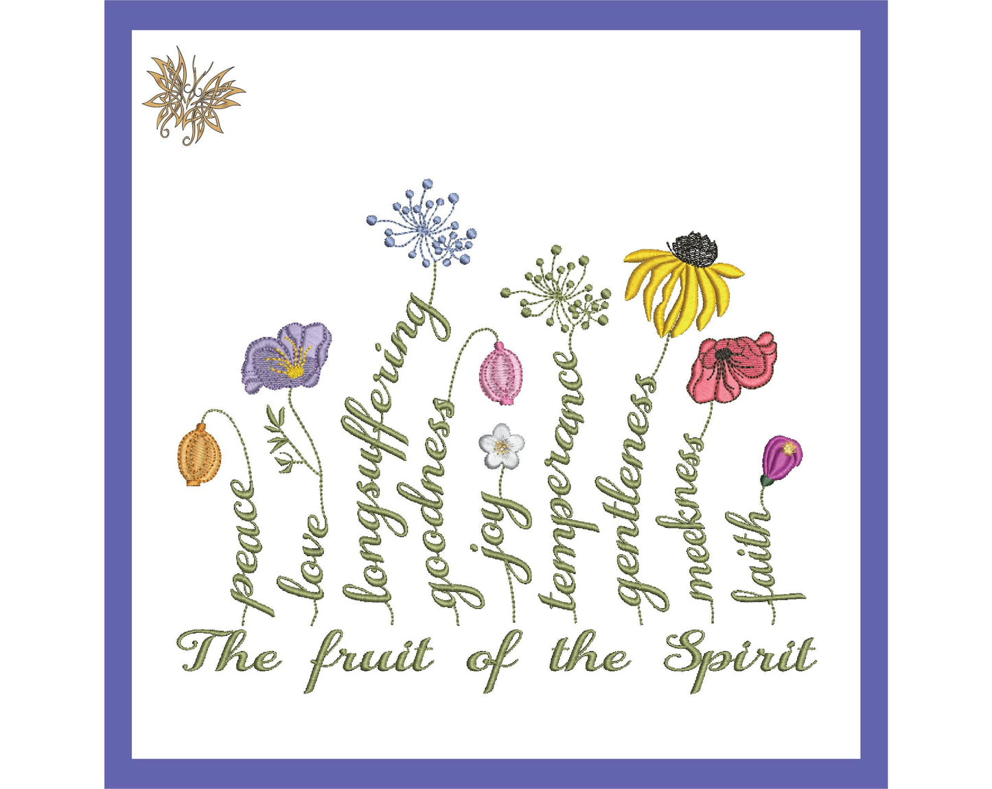 Wildflowers with text stems Bible Verse Machine Embroidery Design, Embroidered File Galatians 6:22-23 Scripture in 3 sizes  INSTANT DOWNLOAD