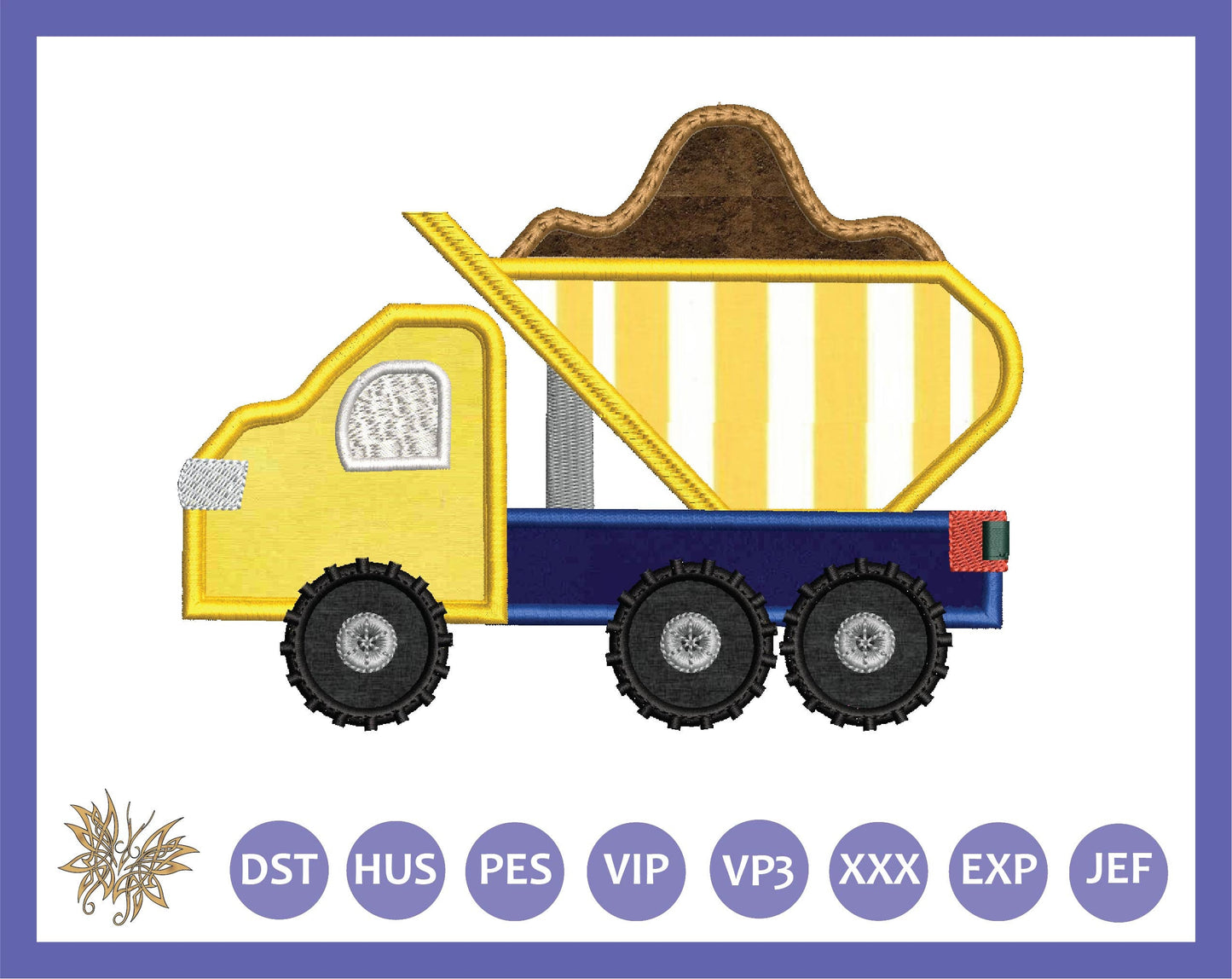 Dump Truck Applique Machine Embroidery Design for Quilt Block, Toddler t-shirt or a Birthday Bunting. One size, 8 formats, INSTANT DOWNLOAD