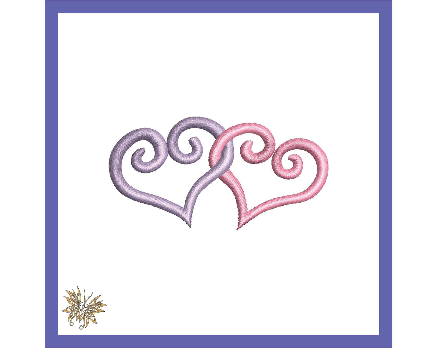 Small Intertwined Hearts, two joined hearts in 3 sizes and 8 formats. Sleeve cuff machine embroidery decoration. INSTANT DOWNLOAD