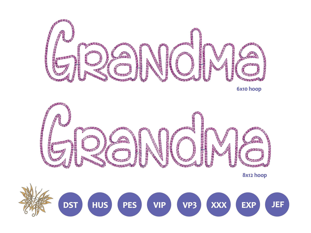 Grandma Machine Embroidery Design for t-shirts, sweatshirts, pillows, 1 Size 2 styles 8 Formats Trapunto style included, Instant Download